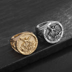 Anillo de Fe Divina Estilo Clásico "San Miguel Arcángel Protégenos"