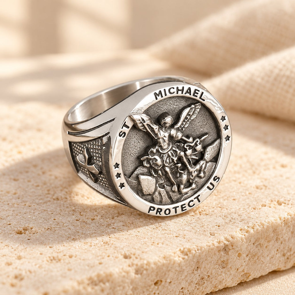 Classic Style Michael The Archangel Protect Us Devine Faith Ring