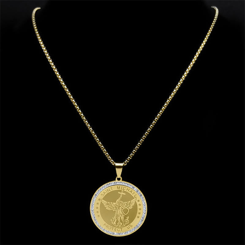 Collar con Dije de Bendición Sagrada "San Miguel Protégenos" Estilo Clásico
