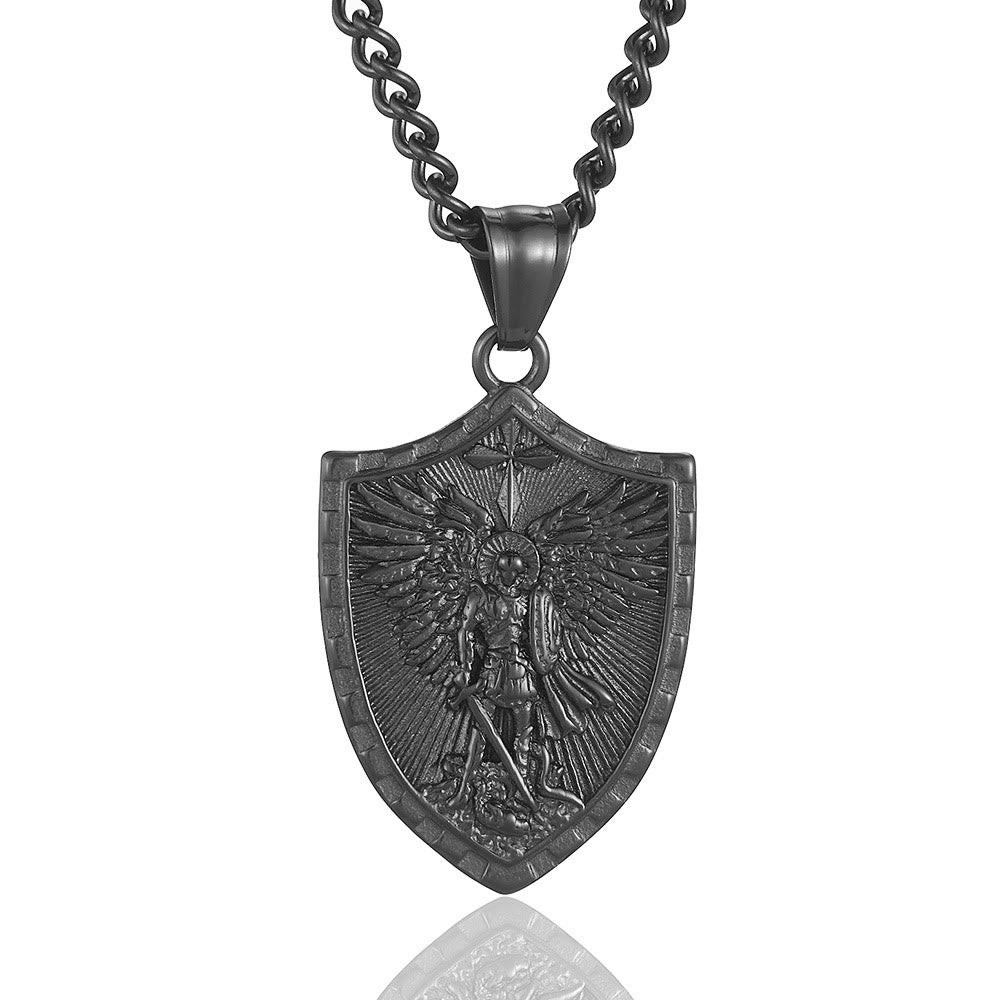 Collar con Dije Escudo Guardián Divino de San Miguel Arcángel Estilo Moderno