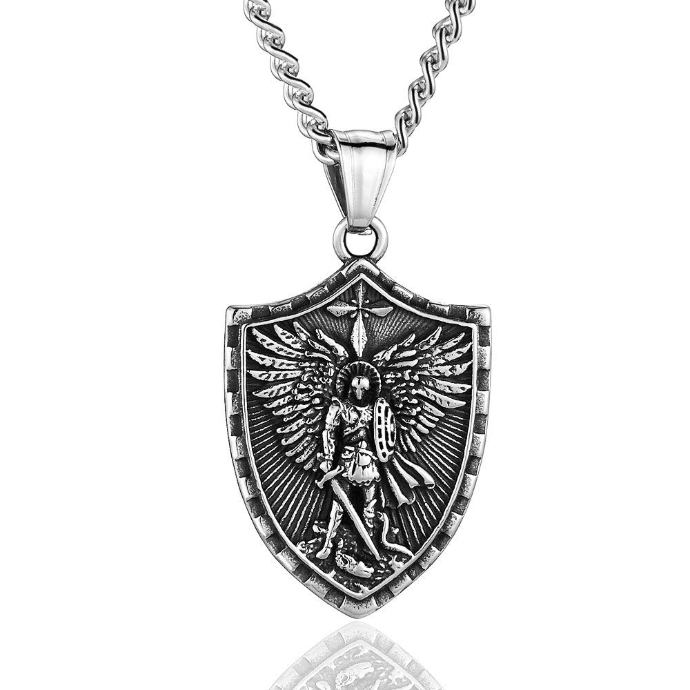 Collar con Dije Escudo Guardián Divino de San Miguel Arcángel Estilo Moderno