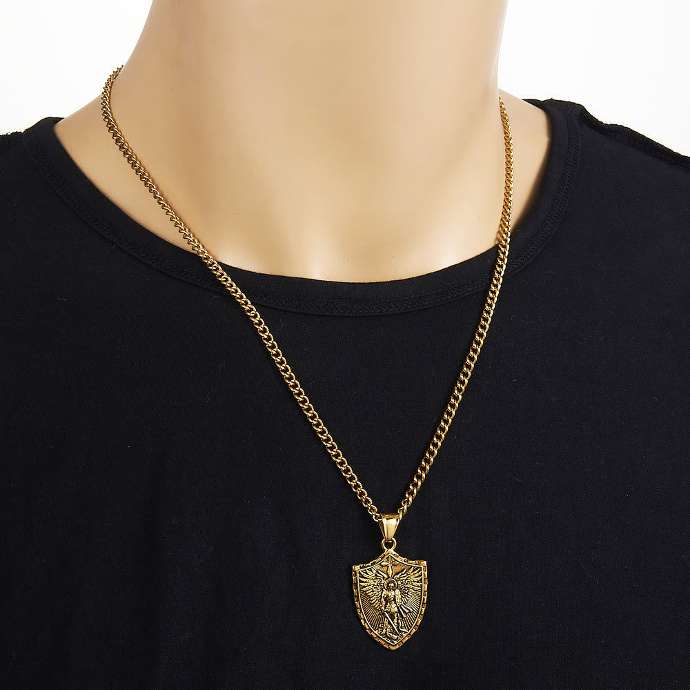 Collar con Dije Escudo Guardián Divino de San Miguel Arcángel Estilo Moderno