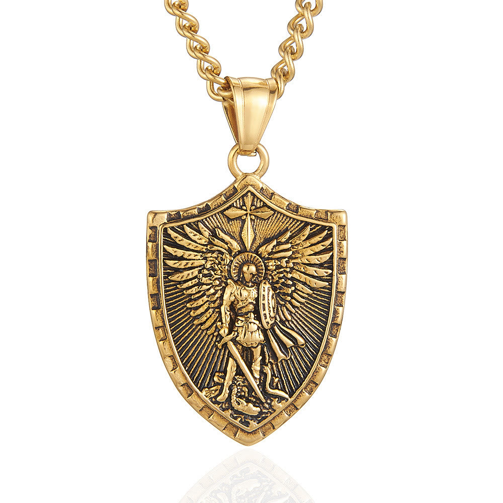 Collar con Dije Escudo Guardián Divino de San Miguel Arcángel Estilo Moderno
