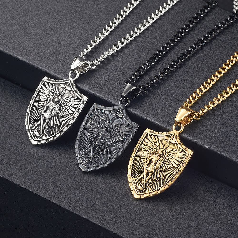 Collar con Dije Escudo Guardián Divino de San Miguel Arcángel Estilo Moderno