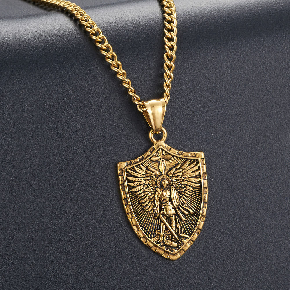 Collar con Dije Escudo Guardián Divino de San Miguel Arcángel Estilo Moderno
