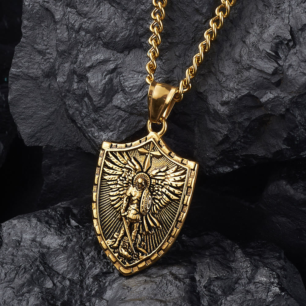 Collar con Dije Escudo Guardián Divino de San Miguel Arcángel Estilo Moderno