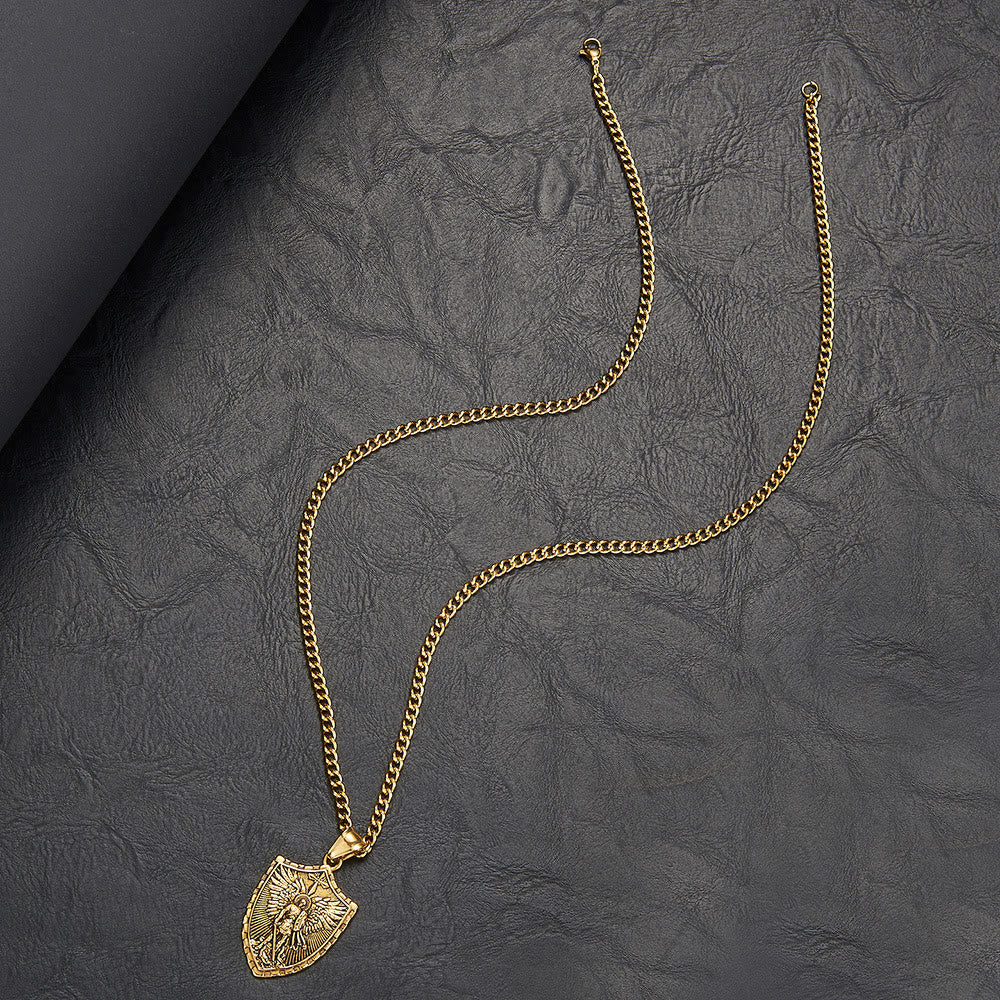 Collar con Dije Escudo Guardián Divino de San Miguel Arcángel Estilo Moderno
