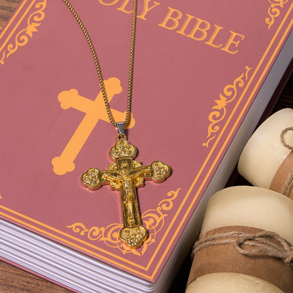Collar de Fe con Dije Crucifijo de Aleación Multicolor Artesanal Estilo Clásico