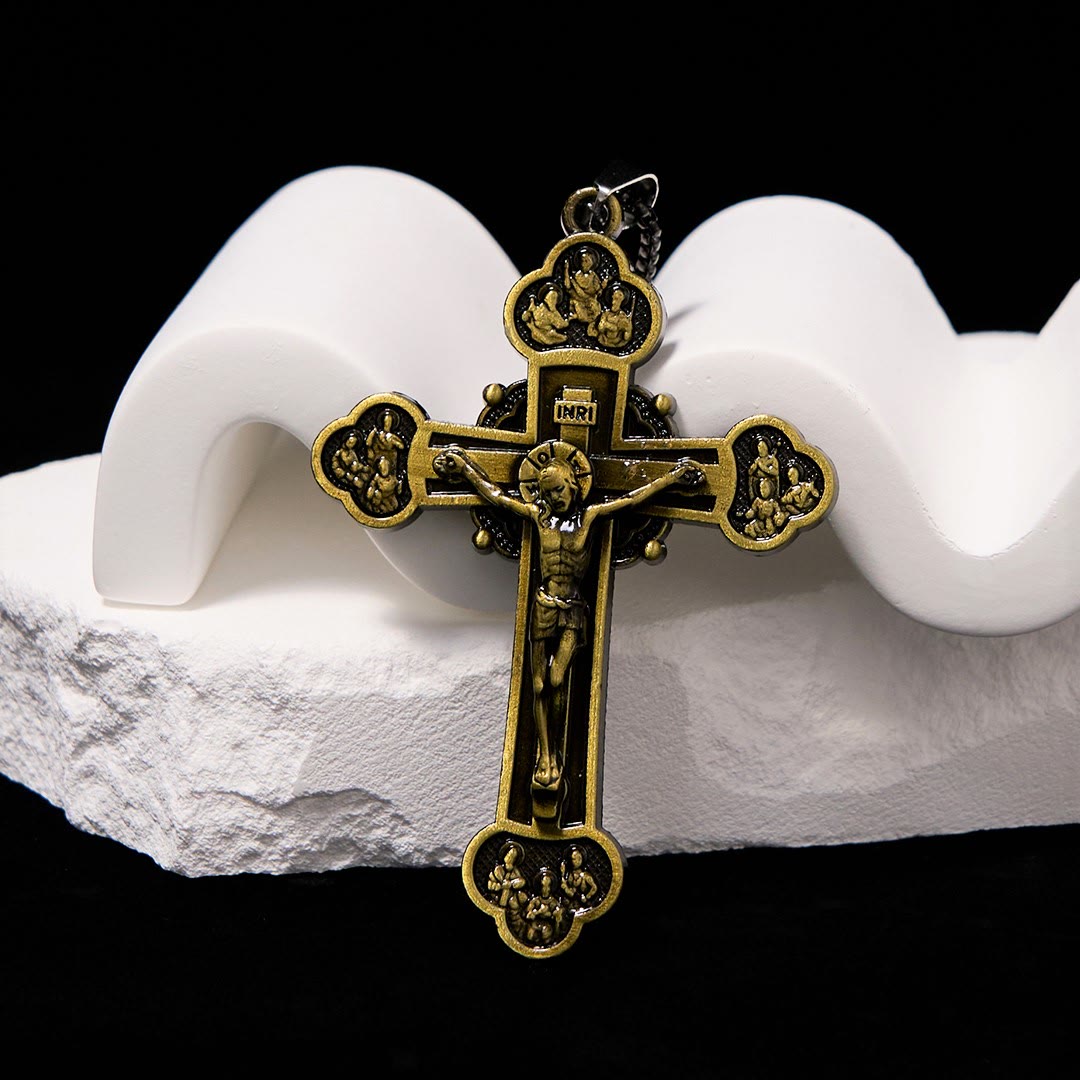 Collar de Fe con Dije Crucifijo de Aleación Multicolor Artesanal Estilo Clásico