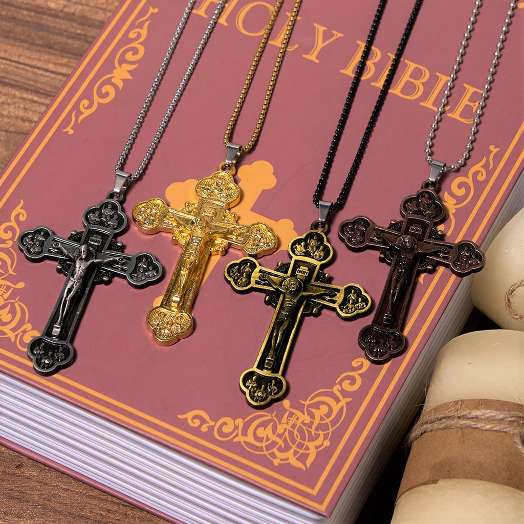 Collar de Fe con Dije Crucifijo de Aleación Multicolor Artesanal Estilo Clásico