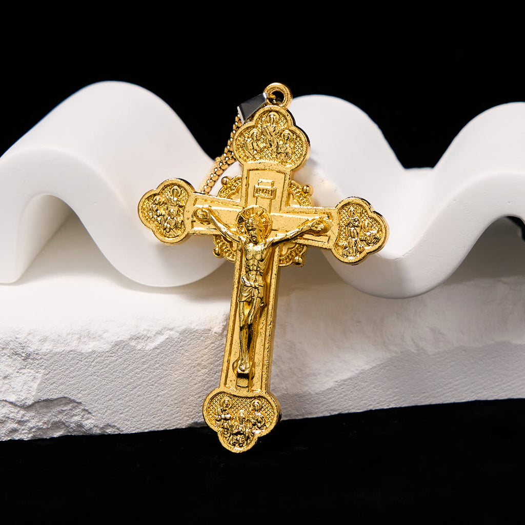 Collar de Fe con Dije Crucifijo de Aleación Multicolor Artesanal Estilo Clásico