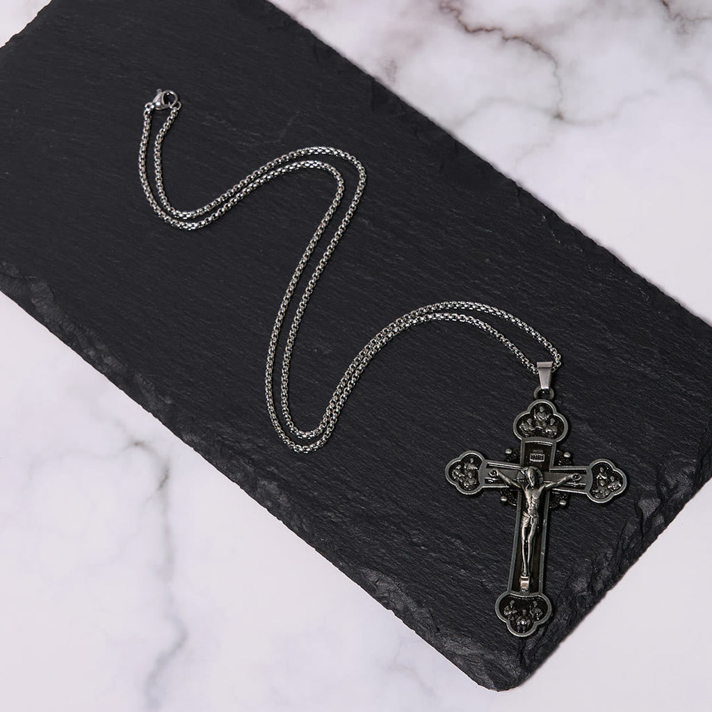 Collar de Fe con Dije Crucifijo de Aleación Multicolor Artesanal Estilo Clásico