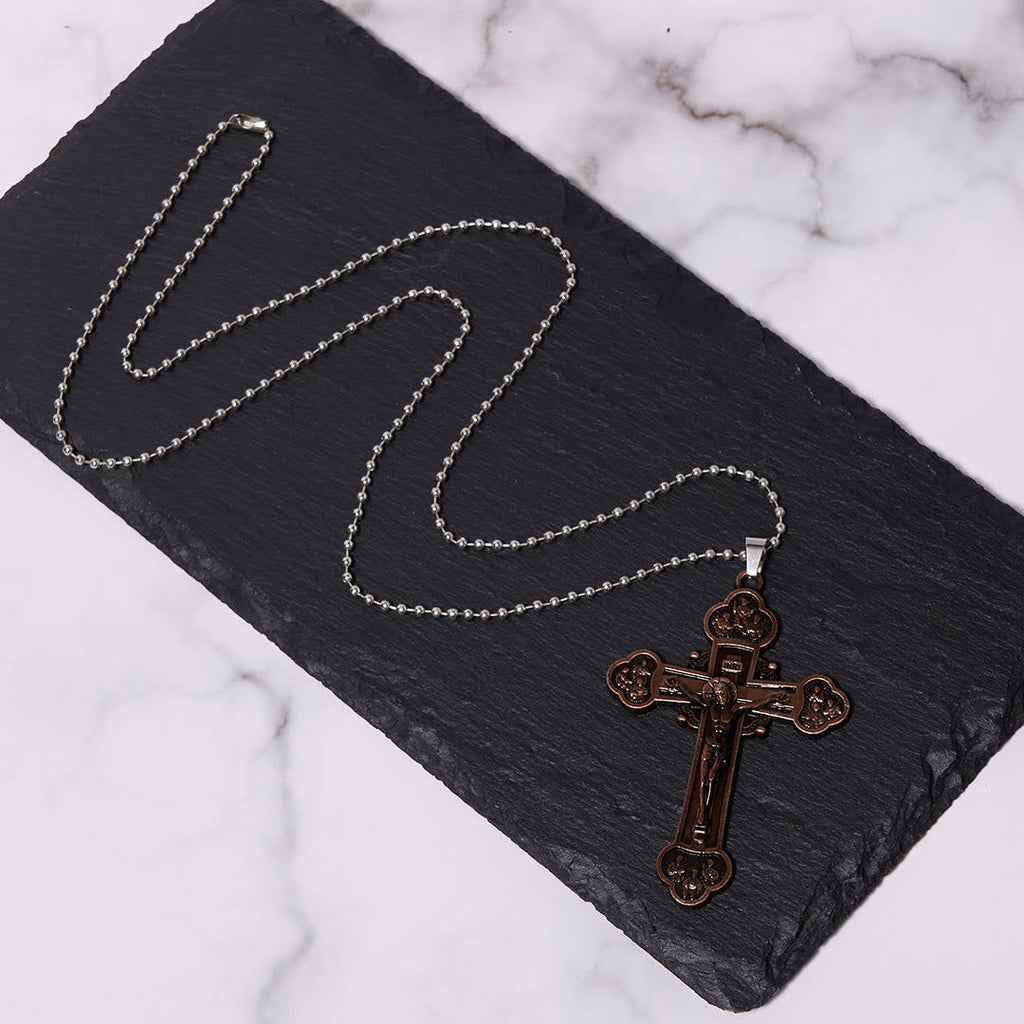 Collar de Fe con Dije Crucifijo de Aleación Multicolor Artesanal Estilo Clásico