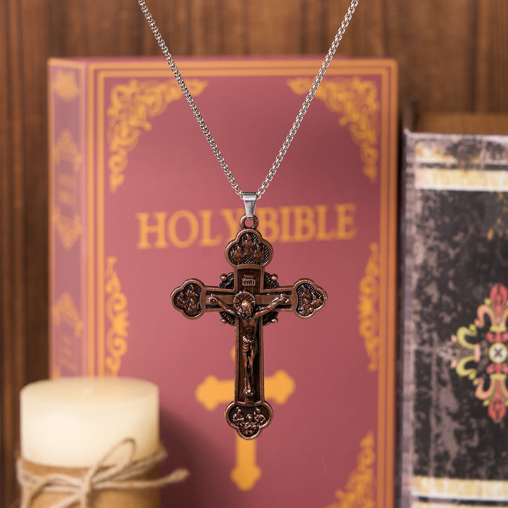 Collar de Fe con Dije Crucifijo de Aleación Multicolor Artesanal Estilo Clásico
