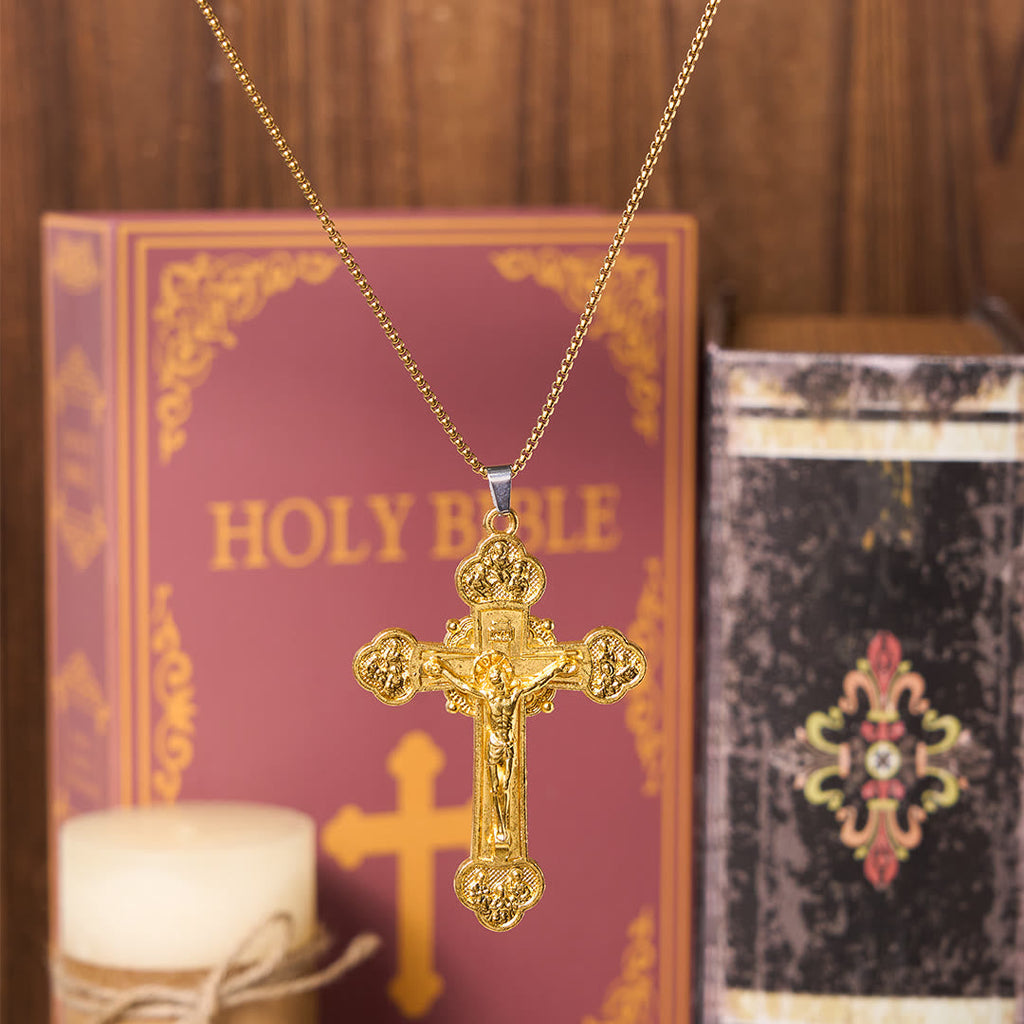 Collar de Fe con Dije Crucifijo de Aleación Multicolor Artesanal Estilo Clásico