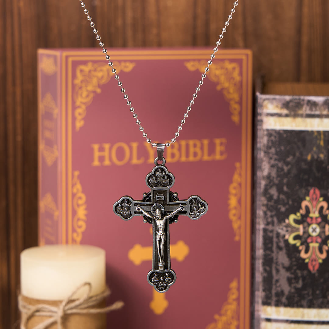 Collar de Fe con Dije Crucifijo de Aleación Multicolor Artesanal Estilo Clásico