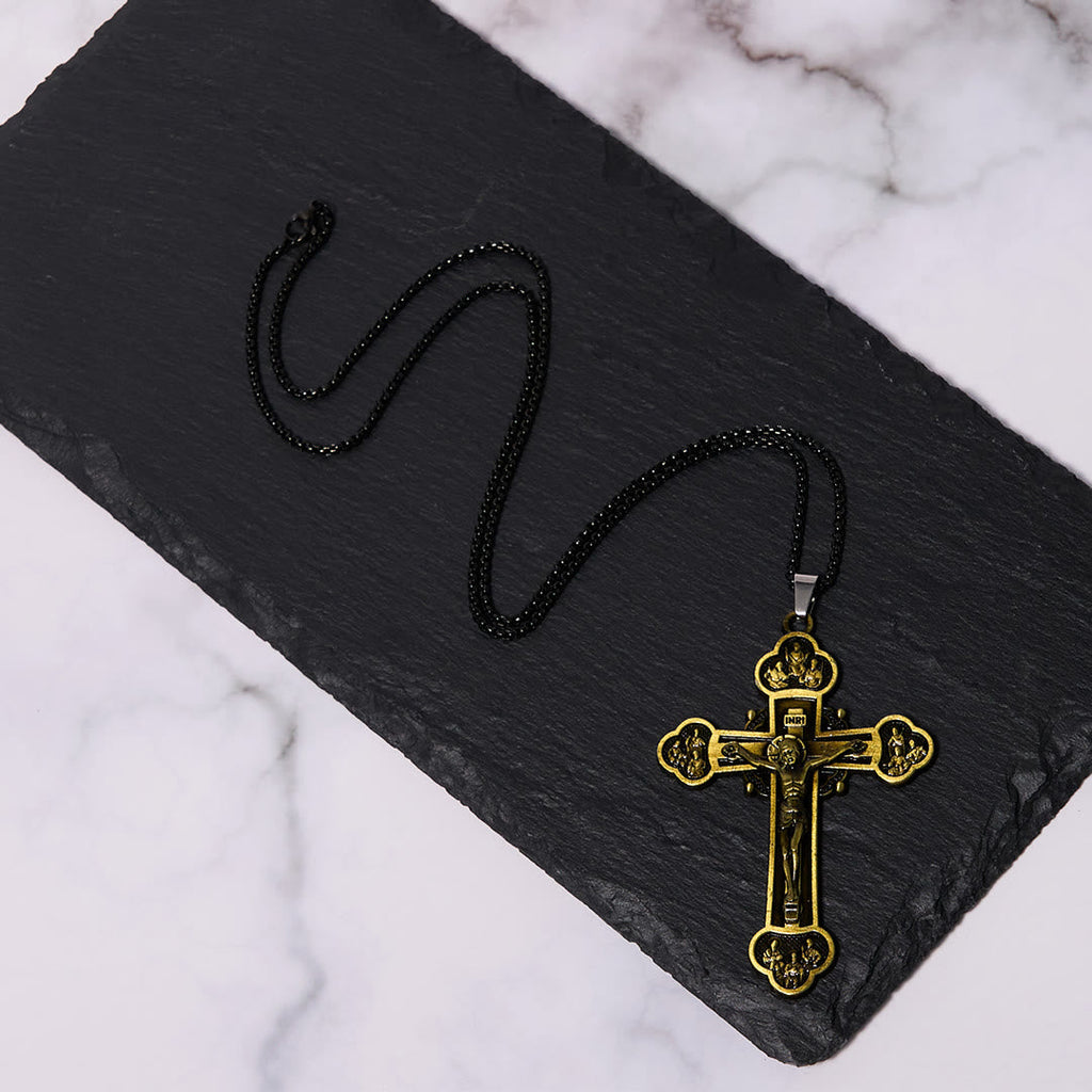 Collar de Fe con Dije Crucifijo de Aleación Multicolor Artesanal Estilo Clásico