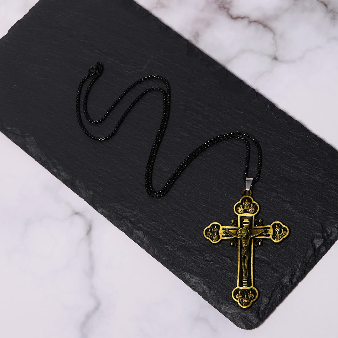 Collar de Fe con Dije Crucifijo de Aleación Multicolor Artesanal Estilo Clásico