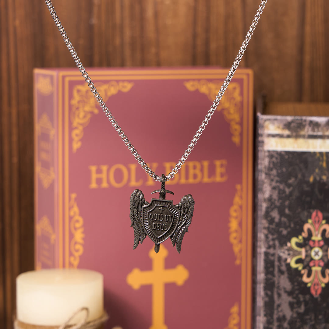 Collar Escudo de Fe Colección Ángel de la Guarda "Quis Ut Deus"