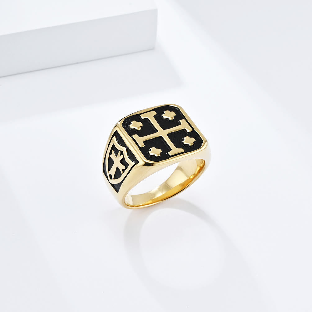 Anillo Sello de Escudo Cruz de Jerusalén Estilo Clásico: Fe Divina