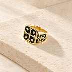 Classic Style Jerusalem Cross Shield Signet Devine Faith Ring