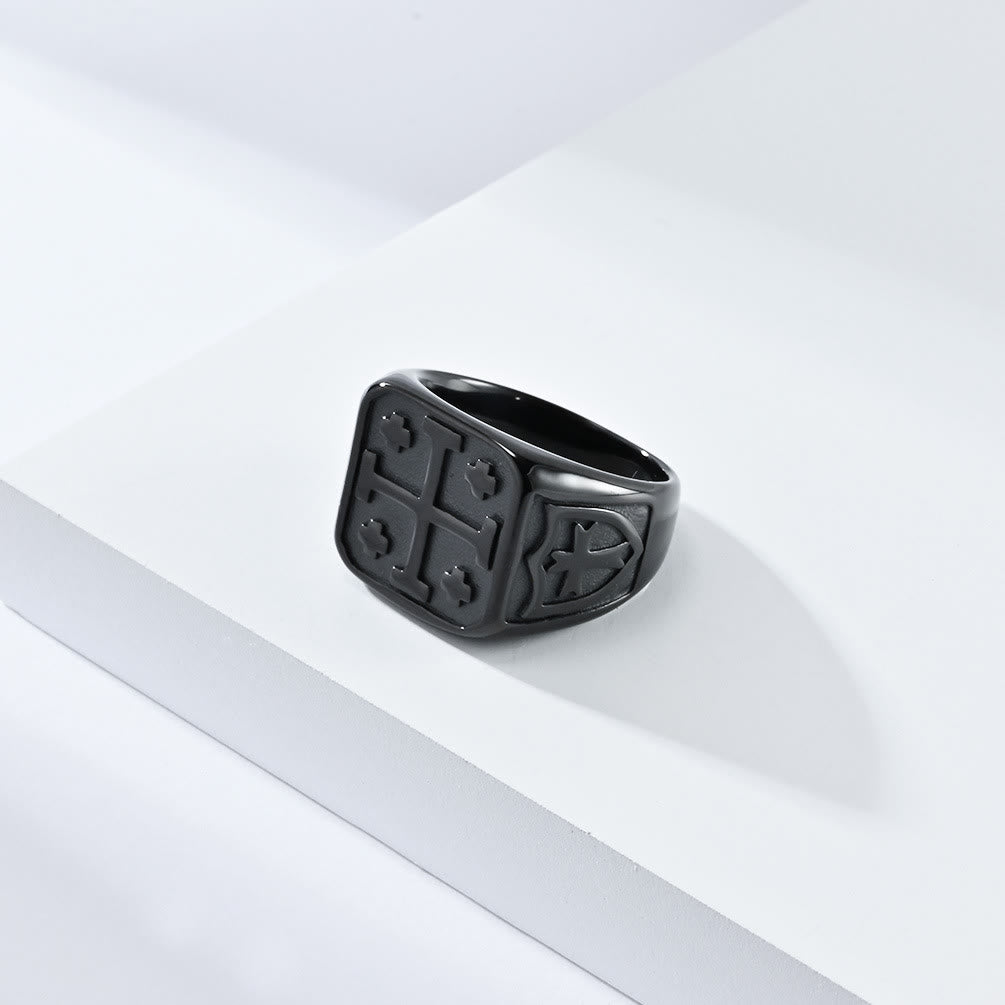 Anillo Sello de Escudo Cruz de Jerusalén Estilo Clásico: Fe Divina