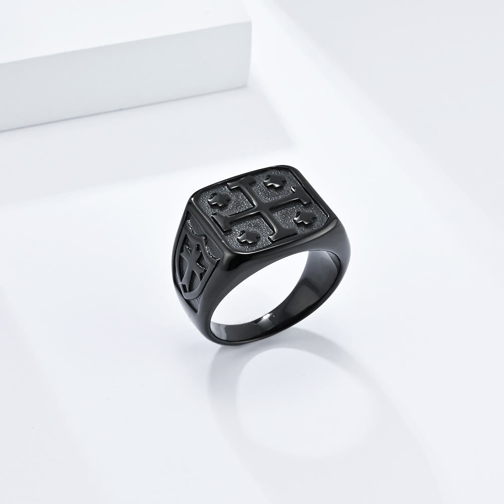 Anillo Sello de Escudo Cruz de Jerusalén Estilo Clásico: Fe Divina