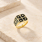 Classic Style Jerusalem Cross Shield Signet Devine Faith Ring
