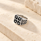 Classic Style Jerusalem Cross Shield Signet Devine Faith Ring
