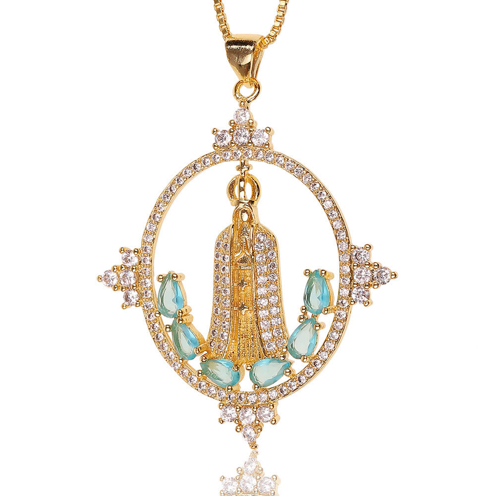 Collar de Bendición Divina Incrustado de la Virgen de Fátima Estilo Moderno