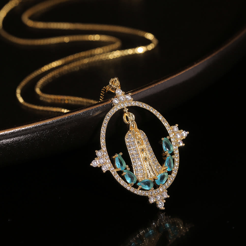 Collar de Bendición Divina Incrustado de la Virgen de Fátima Estilo Moderno