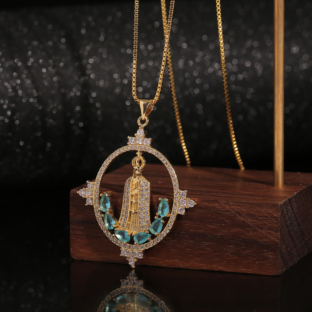 Collar de Bendición Divina Incrustado de la Virgen de Fátima Estilo Moderno