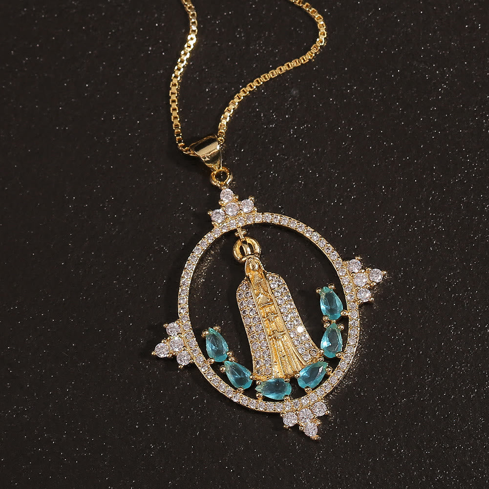 Collar de Bendición Divina Incrustado de la Virgen de Fátima Estilo Moderno