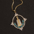 Collar de Bendición Divina Incrustado de la Virgen de Fátima Estilo Moderno