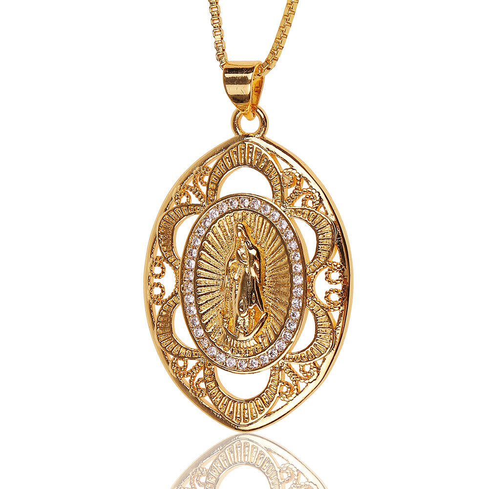 Collar de Fe Sagrada Ovalado de la Virgen de Guadalupe Estilo Moderno