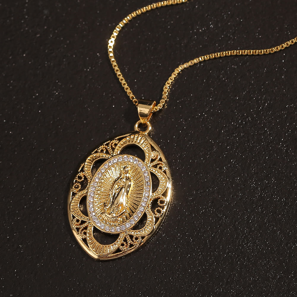 Collar de Fe Sagrada Ovalado de la Virgen de Guadalupe Estilo Moderno