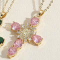 Collar con Dijes de Circonia de Cruz y la Virgen de Guadalupe Estilo Moderno