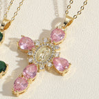 Collar con Dijes de Circonia de Cruz y la Virgen de Guadalupe Estilo Moderno