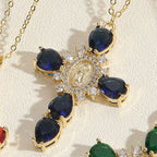Collar con Dijes de Circonia de Cruz y la Virgen de Guadalupe Estilo Moderno