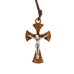 Collar con Dije de Cruz Crucifijo de Madera de Olivo Curvada Estilo Clásico