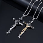 Collar de Fe Sagrada con Cruz Crucifijo de Jesús y Placa INRI Estilo Clásico