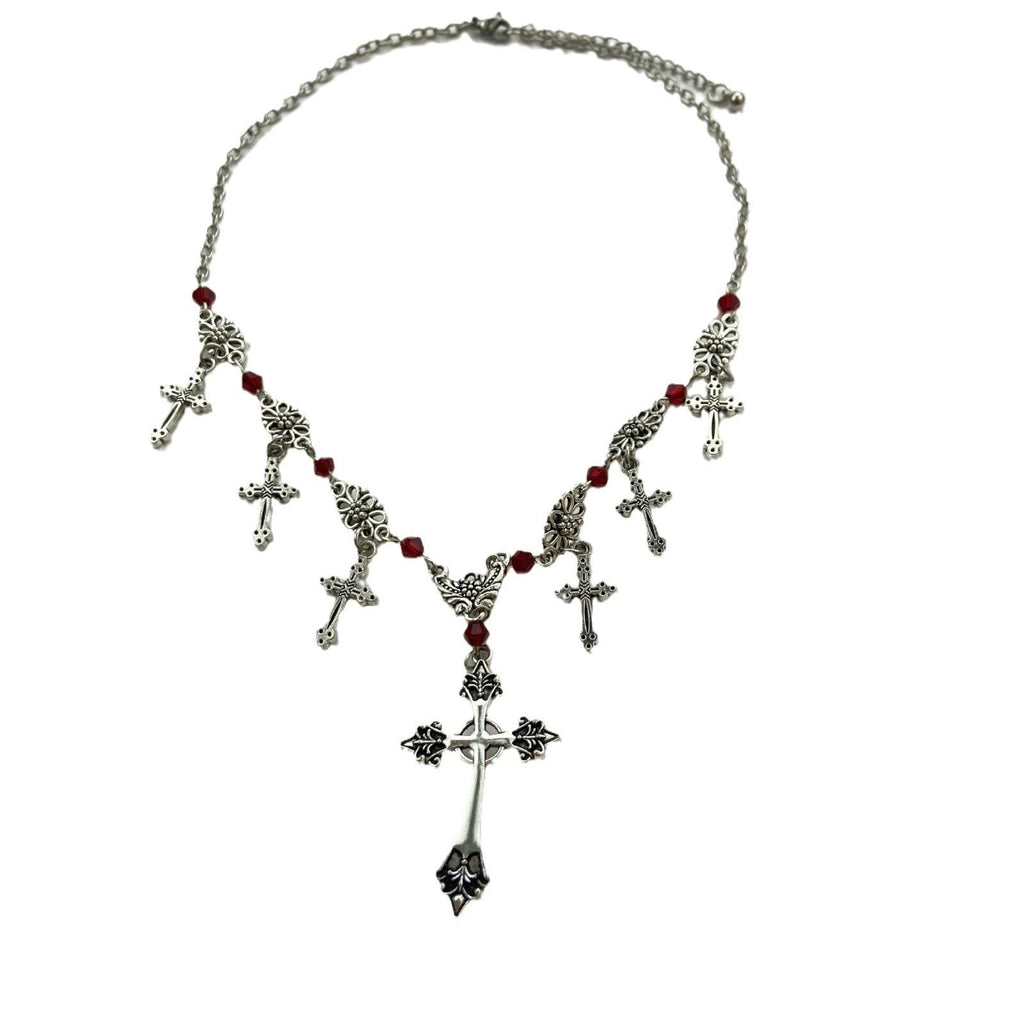 Collar de Fe Divina de Cruz con Cuentas Escarlata Estilo Moderno
