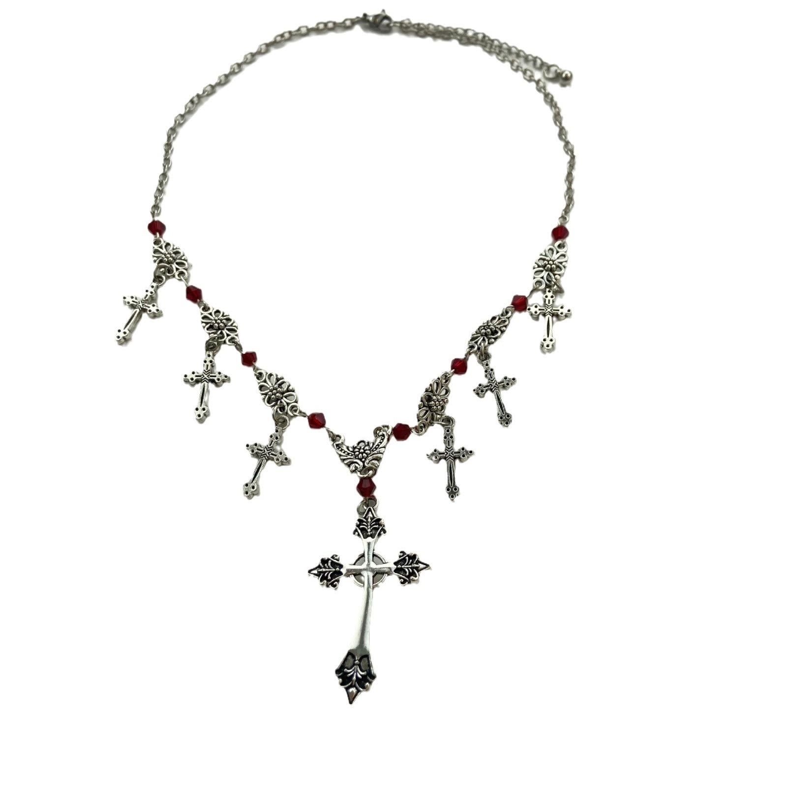 Collar de Fe Divina de Cruz con Cuentas Escarlata Estilo Moderno