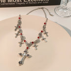 Collar de Fe Divina de Cruz con Cuentas Escarlata Estilo Moderno