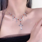 Collar de Fe Divina de Cruz con Cuentas Escarlata Estilo Moderno