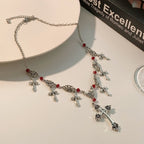 Collar de Fe Divina de Cruz con Cuentas Escarlata Estilo Moderno