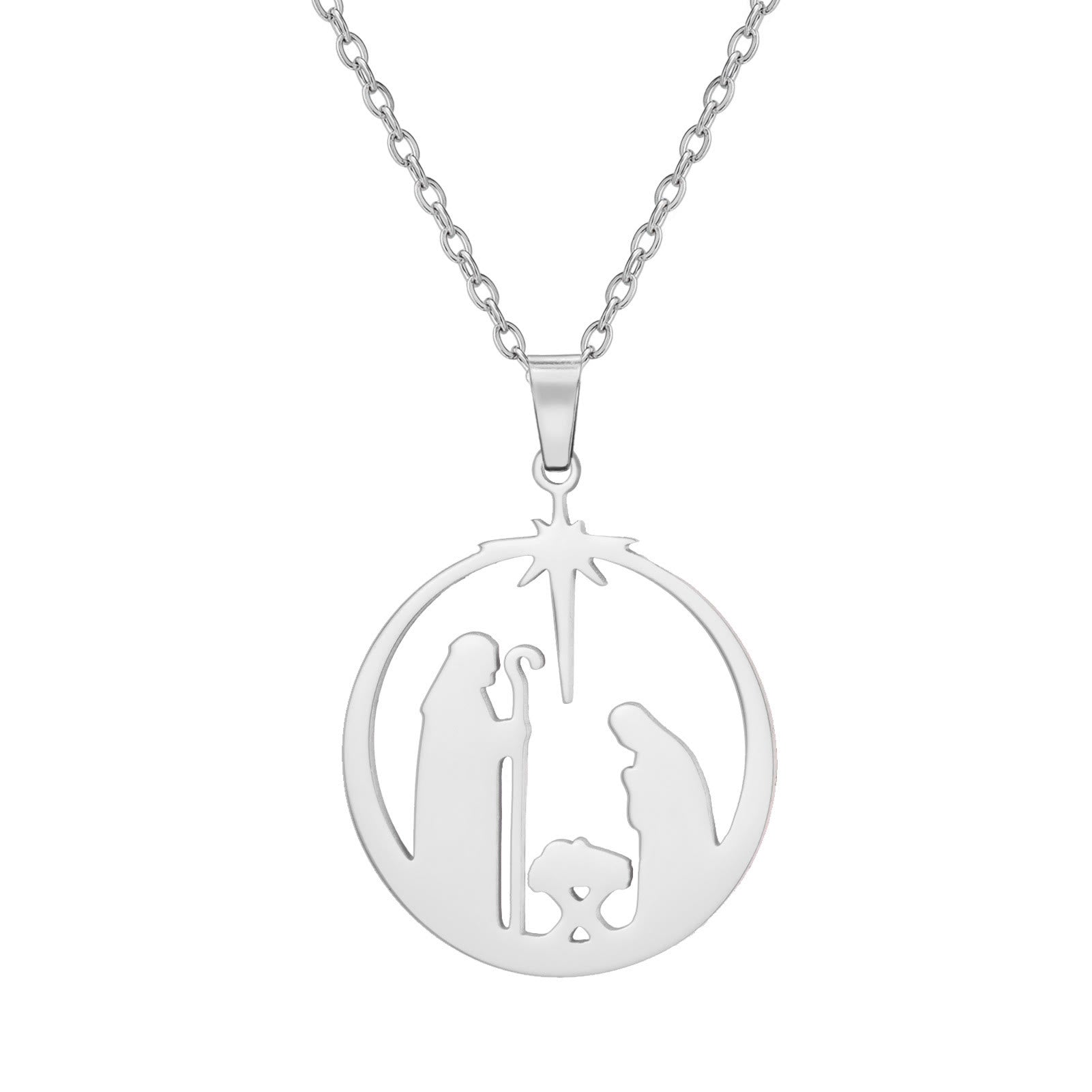 Collar de Fe Sagrada con Estrella de Belén y Escena de la Natividad Estilo Moderno