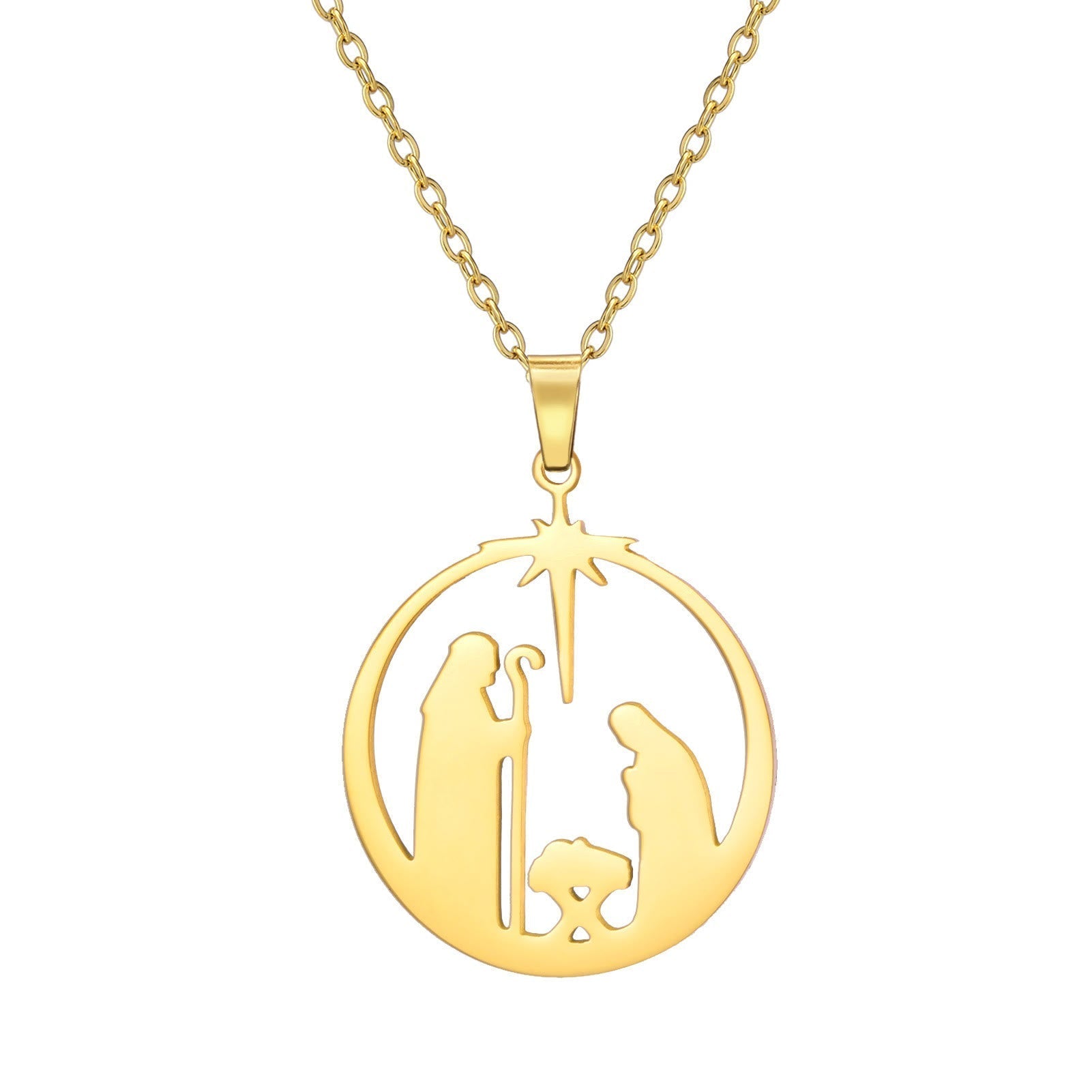 Collar de Fe Sagrada con Estrella de Belén y Escena de la Natividad Estilo Moderno