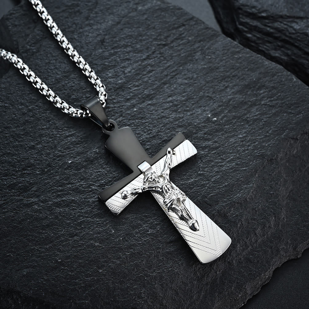 Collar de Acero Inoxidable de Fe Sagrada con Cruz Crucifijo de Jesús Estilo Moderno