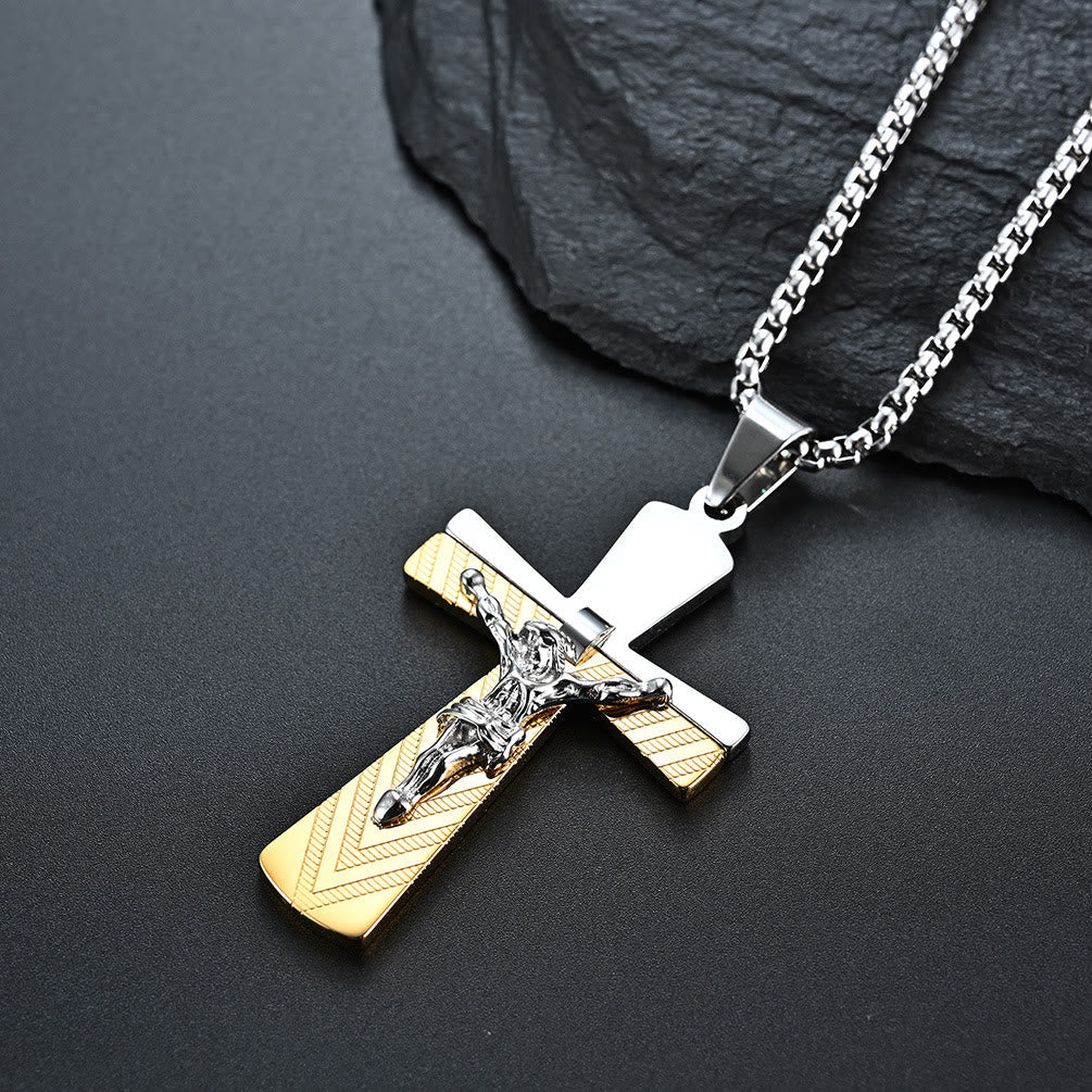 Collar de Acero Inoxidable de Fe Sagrada con Cruz Crucifijo de Jesús Estilo Moderno